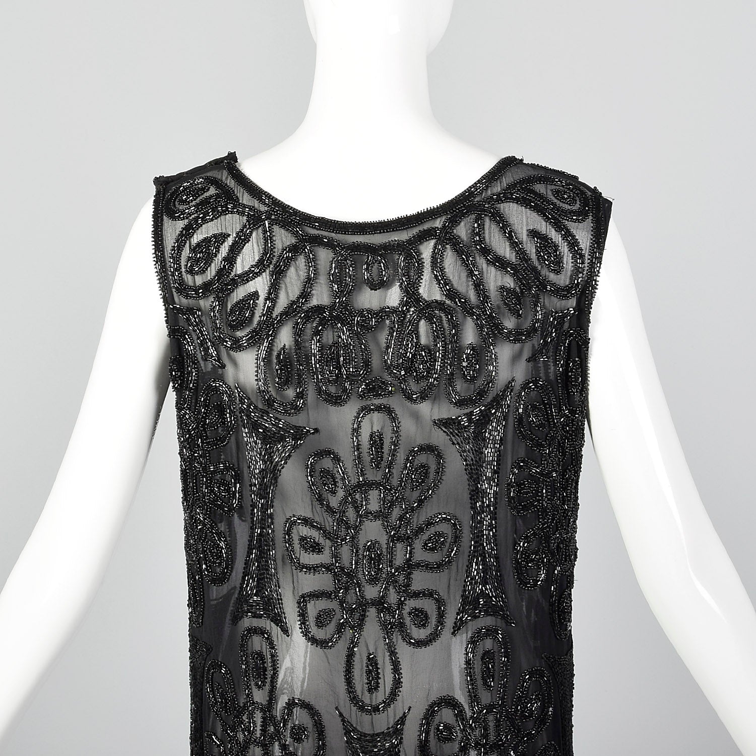 1920s Beaded Black Silk Dress with Celtic Style Knots