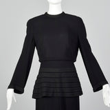 1940s Black Peplum Dress with Woven Stripe Trim