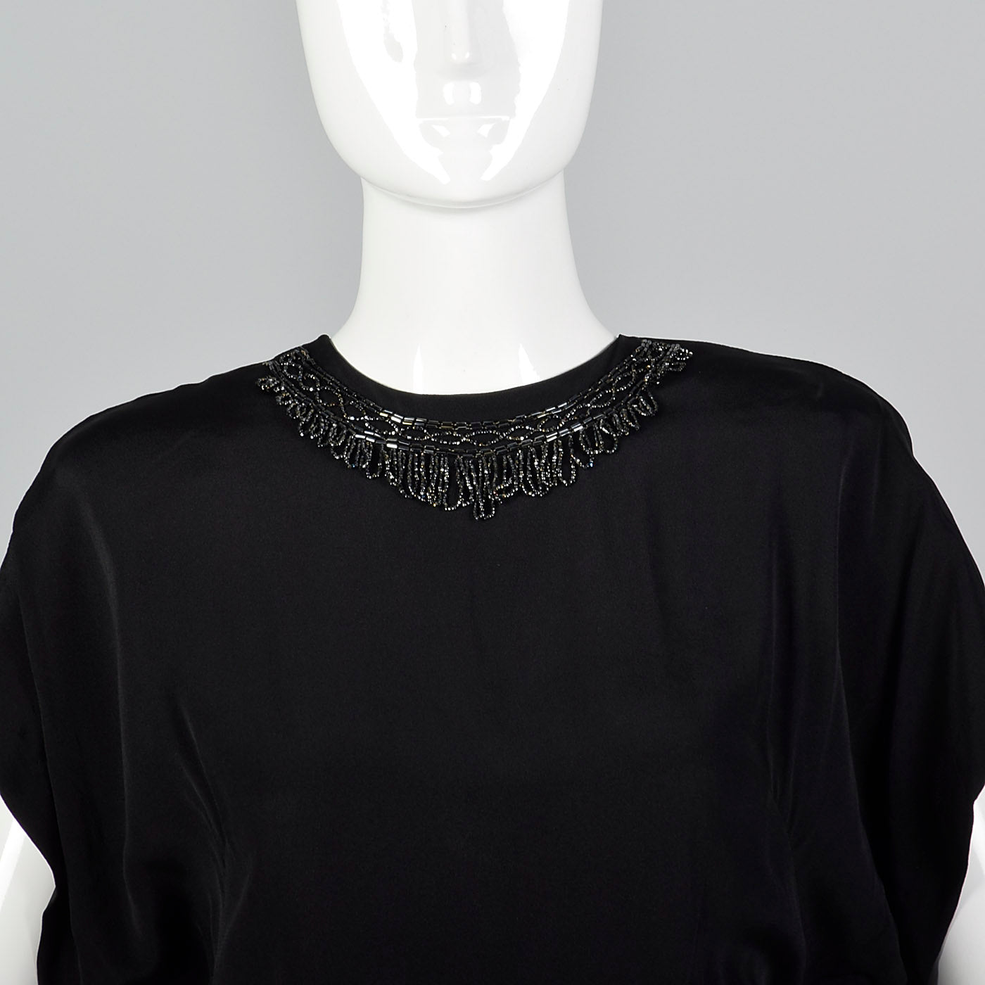 1940s Black Rayon Dress with Beaded Collar