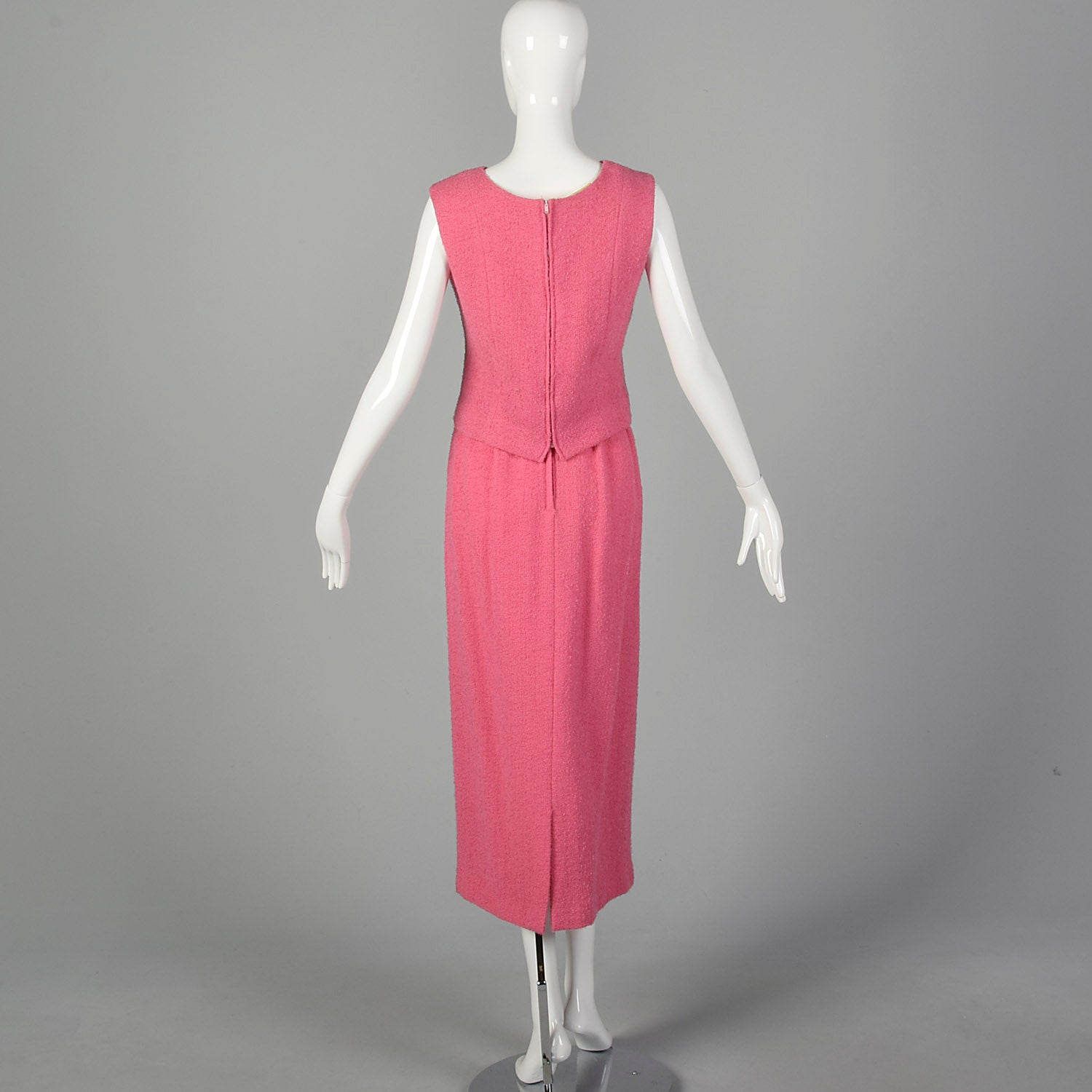 XS 1960s Pink Wool Tweed Top and Maxi Skirt Set
