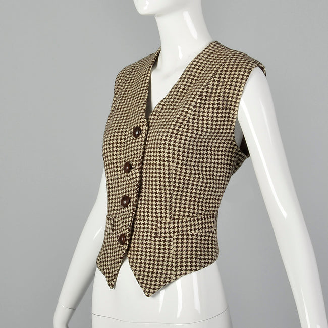 1970s Brown Houndstooth Tweed Vest