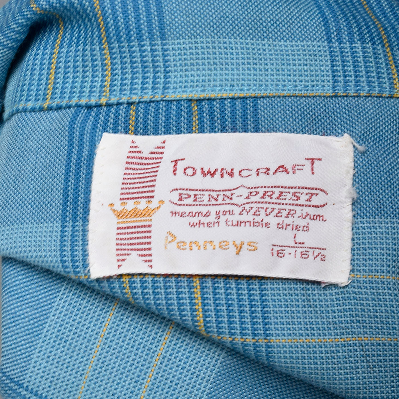 1960s Mens Blue Plaid Shirt with Loop Collar