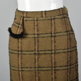 1940s Pencil Skirt in Brown and Green Windowpane Plaid
