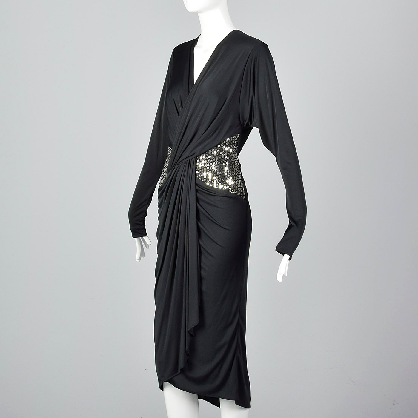 1980s Tadashi I. Magnin Sequin and Draped Dress