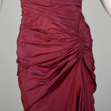 Medium 1990s Tadashi Burgundy Gown with Mermaid Hemline Ruched Bodice and Train