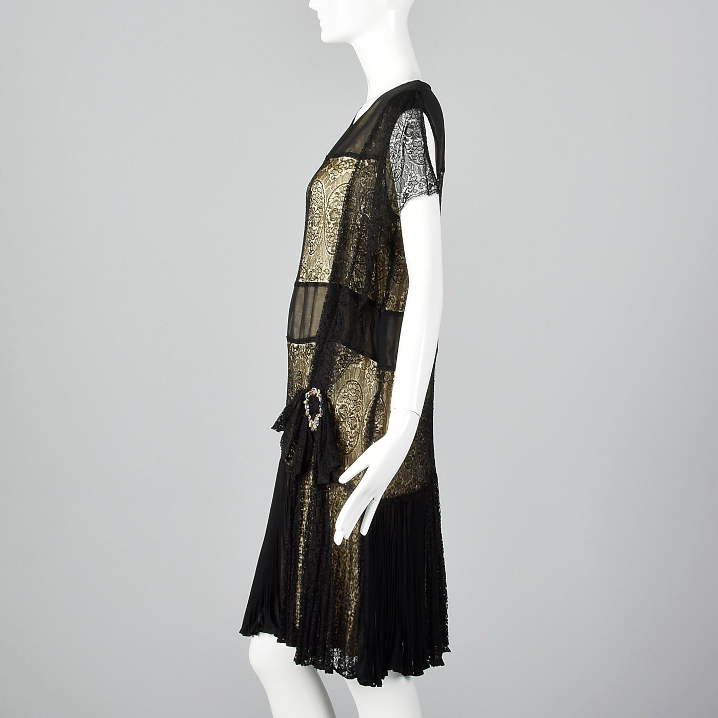 1920s Gorgeous Black Lace Overlay Dress