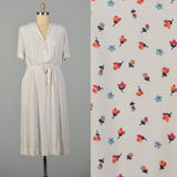 XL 1940s Shirtwaist Day Dress Floral Short Sleeve Summer Volup Cold Rayon