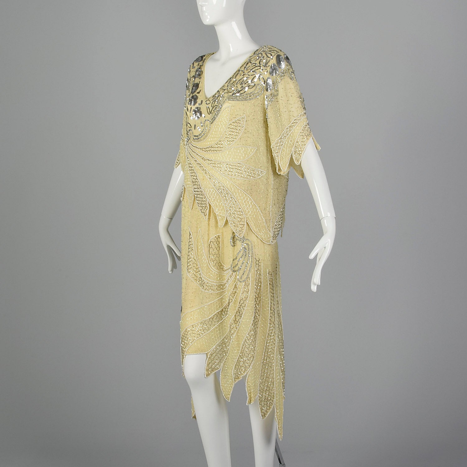 Large 1980s Beaded Two Piece Flapper Style Dress