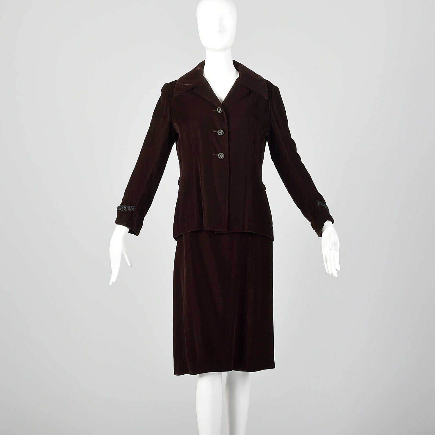Medium Pierre Balmain 1970s Brown Velvet Skirt Suit