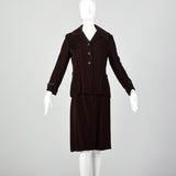 Medium Pierre Balmain 1970s Brown Velvet Skirt Suit