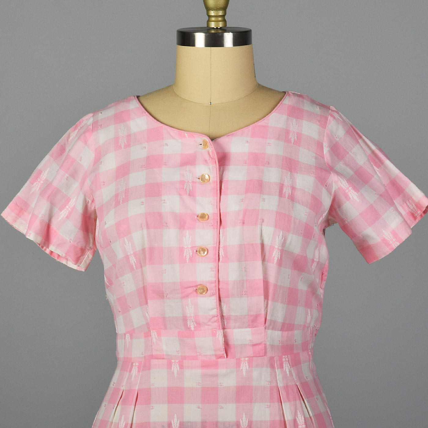 1950s Pink Gingham Pencil Dress