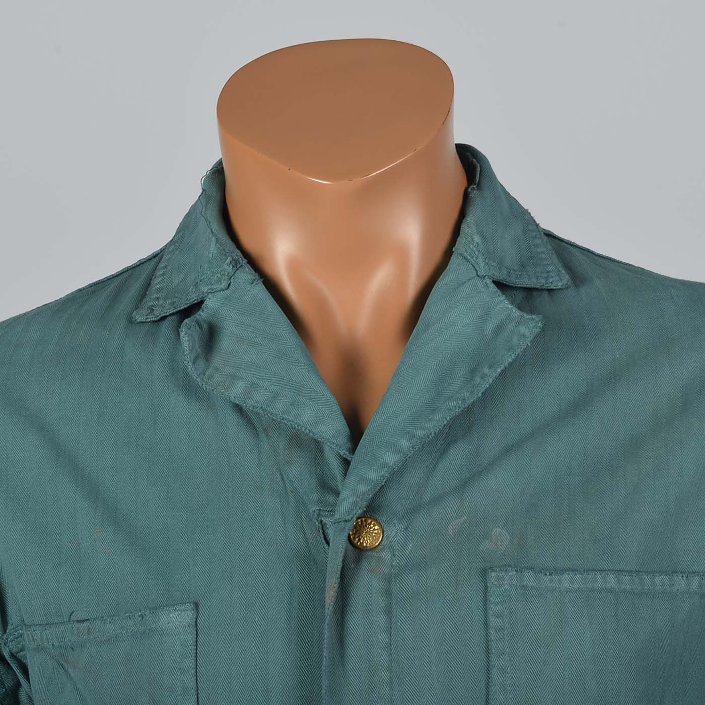 1940s Mens Green Herringbone Belted Workwear Coveralls