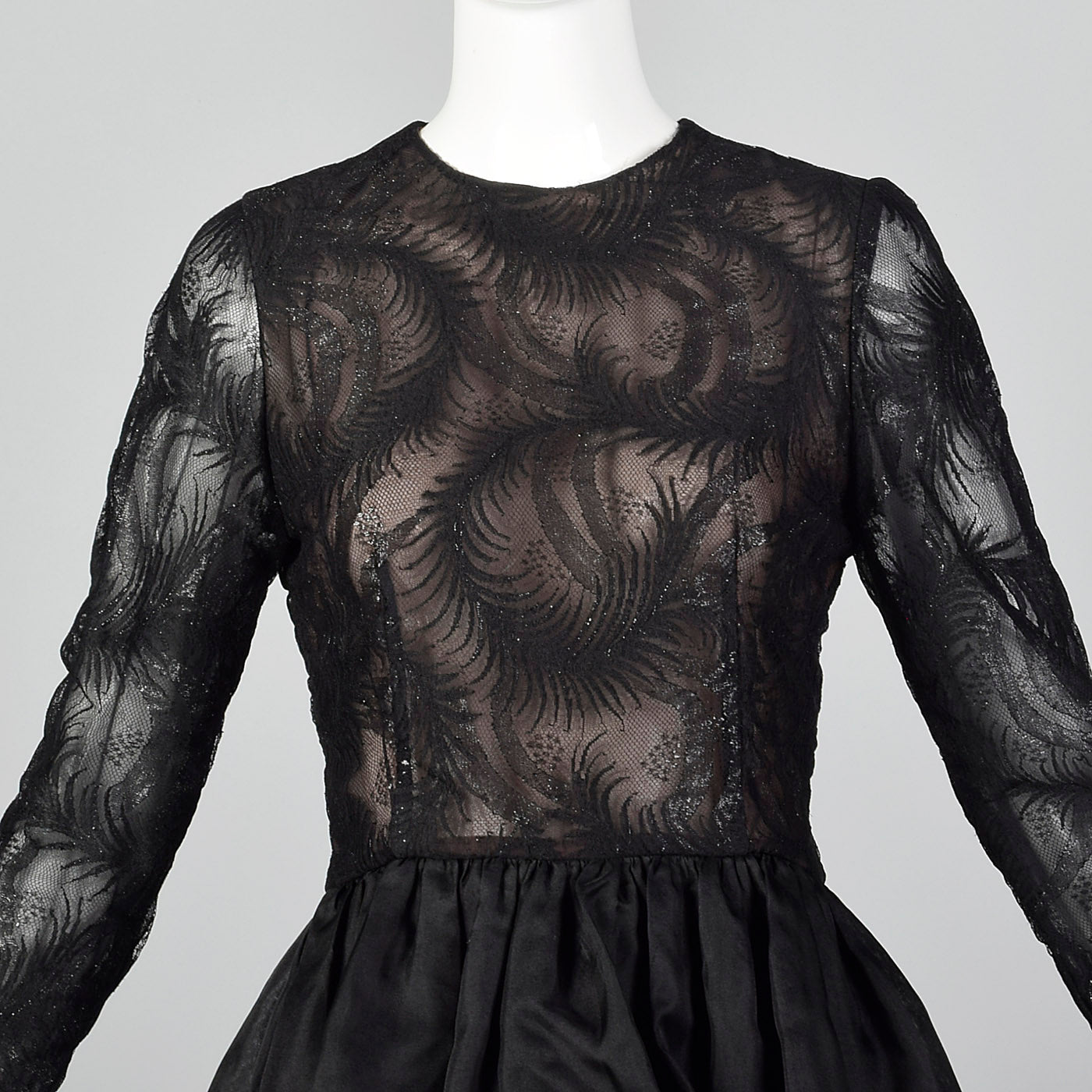 1980s Hanae Mori Black Lace Illusion Dress