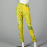 1960s Green and Yellow Print Tunic and Pants Set