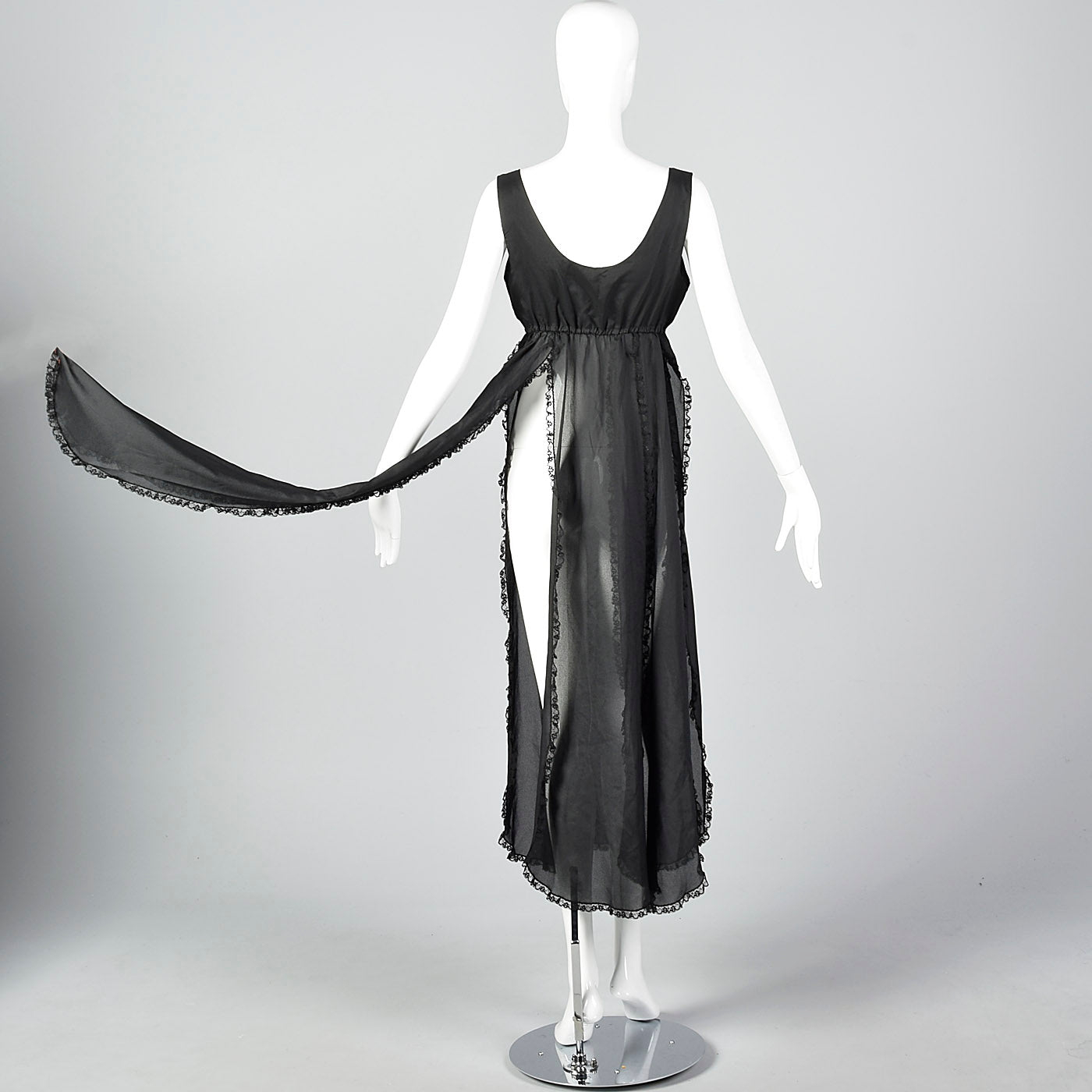 1970s Saks Fifth Avenue Sheer Black Nightgown with Car Wash Hem