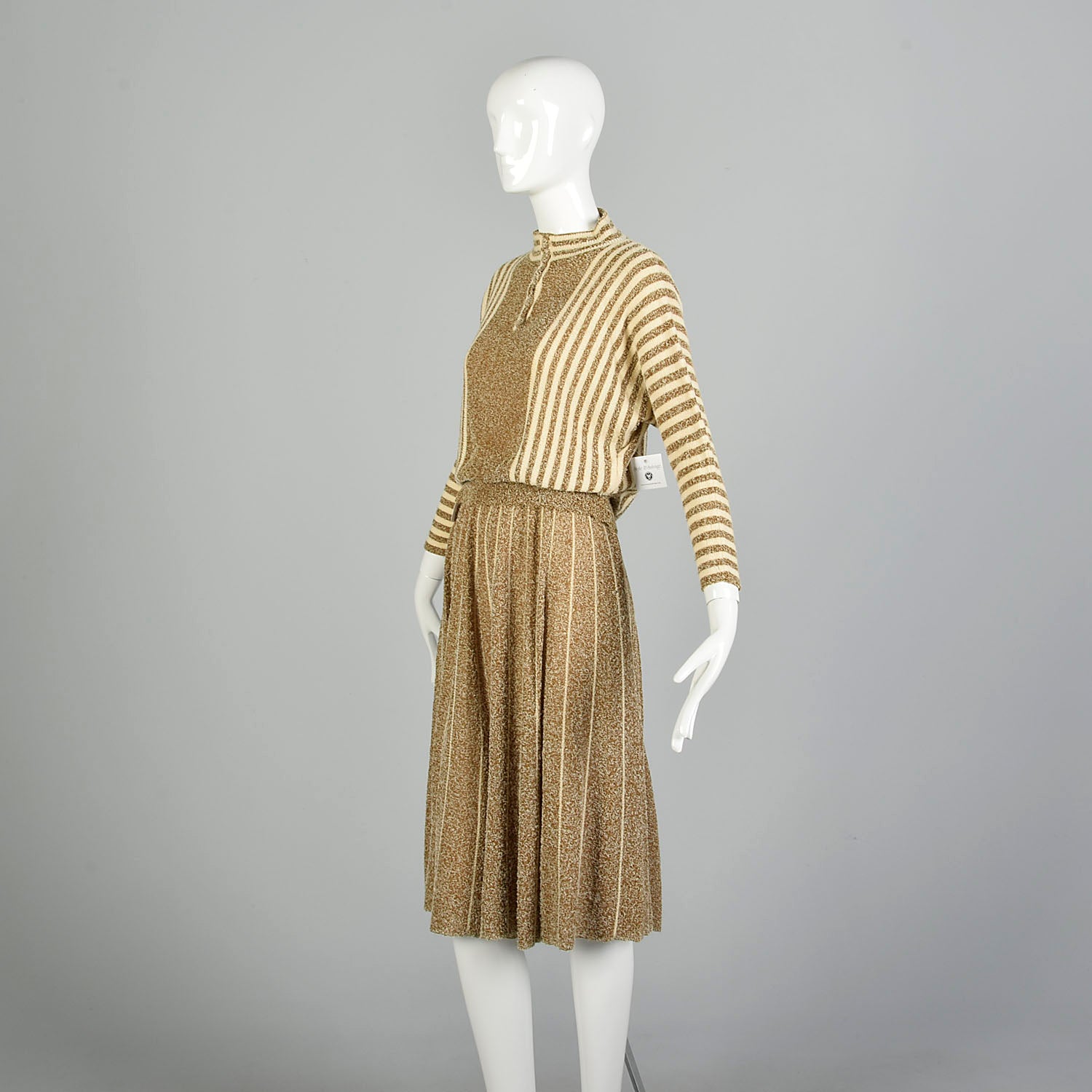 Small 1970s Harold Levine Sweater Ensemble Knit Dolman Sleeve Top Faux Panel Skirt Set