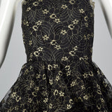 1980s Lillie Rubin Black & Gold Lace Dress with Layered Skirt