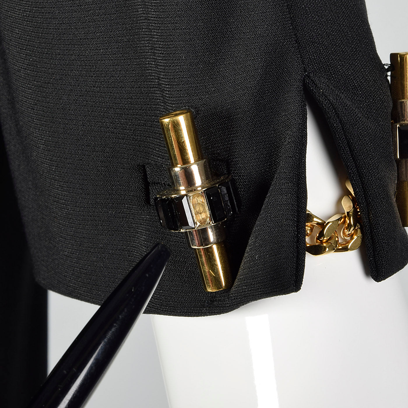 1990s Tom Ford for Gucci Black Shift Dress with Link Buttons Style & Salvage 1990s Tom Ford for Gucci Black Shift Dress with Link Buttons Style & Salvage