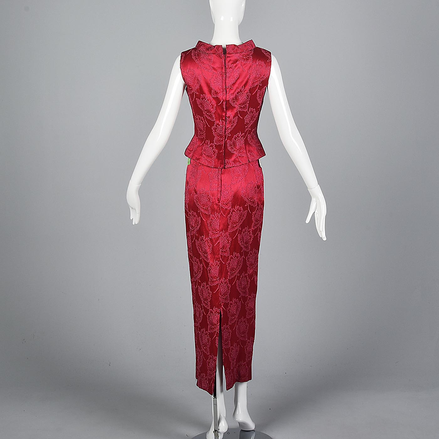 1960s Dark Pink Floral Top and Skirt Set