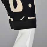 1980s Louis Feraud Black Print Dress with Drop Waist