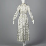 1970s Silver Brocade Maxi Dress with Matching Maxi Vest