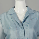 Large 1970s Dress Blue Lightweight Flower Long Sleeve Tassel Belted