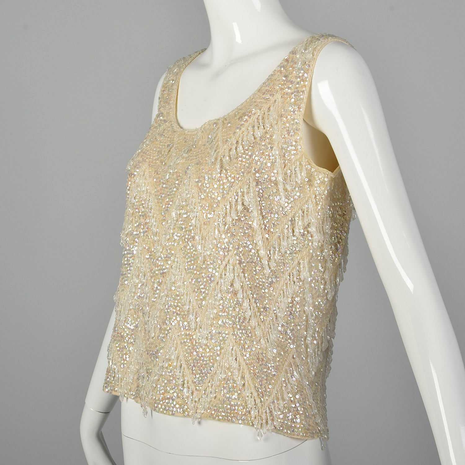 Large 1960s Sleeveless Beaded Sweater Blouse