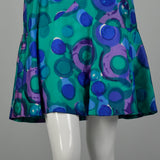 Large 1960s Dress Colorful Green Abstract Print Blue Sleeveless