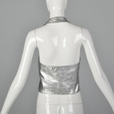 1980s Silver Leather Vest with Zip Front