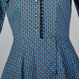 1950s Quilted Blue Cotton Dress