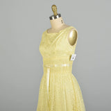 Small 1960s Yellow Lace 2pc Set Crop Top Sleeveless Dress