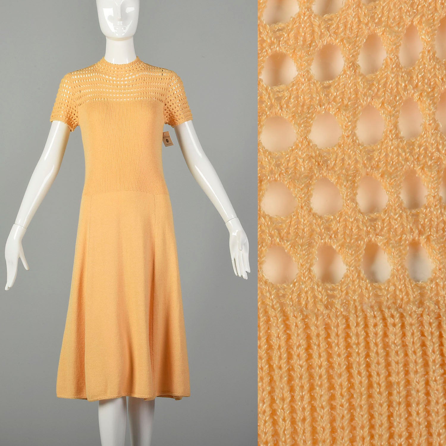 Small St John Knit Dress Orange Sherbet Sheer Casual Short Sleeve