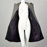 Small 1960s Coat Mod Gray Tweed Herringbone Double Breasted Winter Outerwear