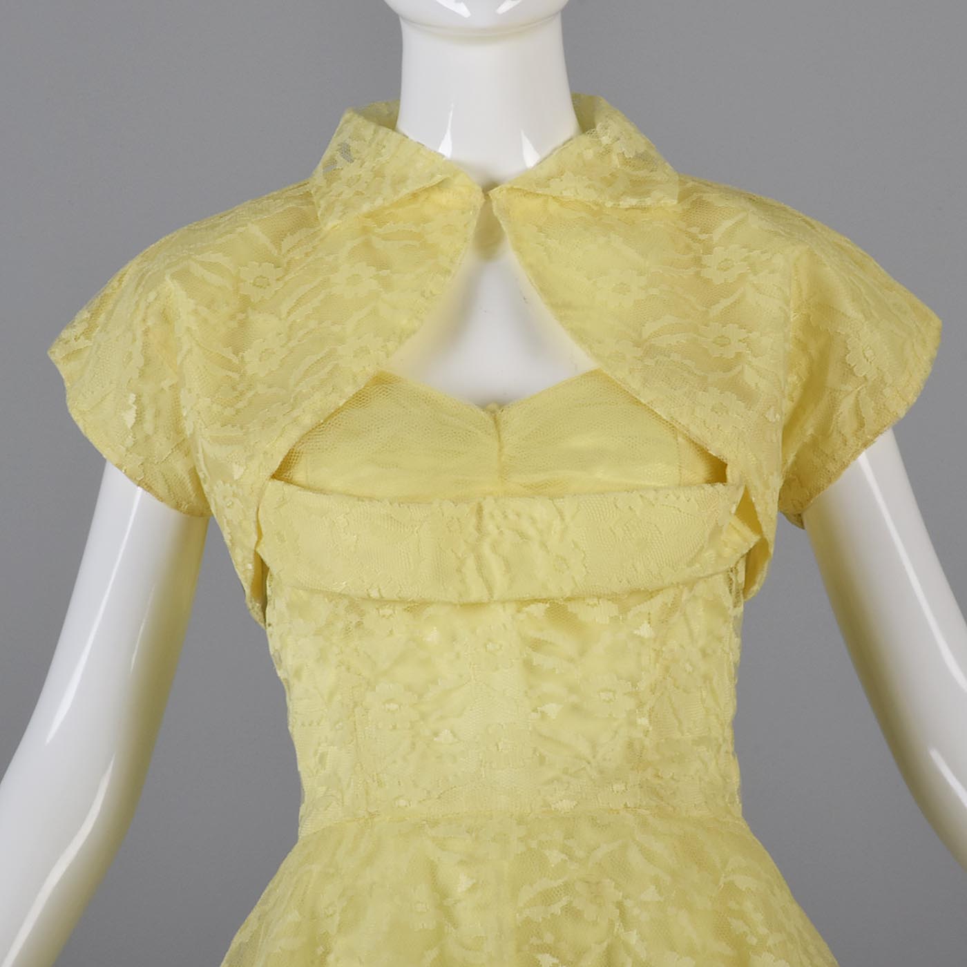 1950s Yellow Lace and Tulle Party Dress
