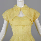 1950s Yellow Lace and Tulle Party Dress