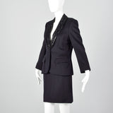 1970s Calvin Klein Dark Navy Skirt Suit with Beaded Lapels
