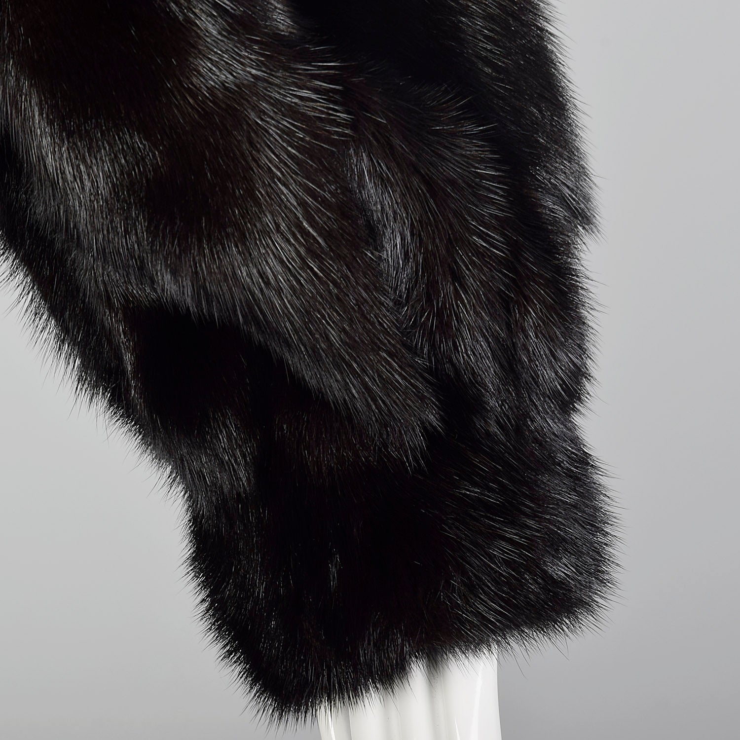 Large 1980s Black Mink Coat with Fox Fur Lapel