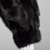 Large 1980s Black Mink Coat with Fox Fur Lapel