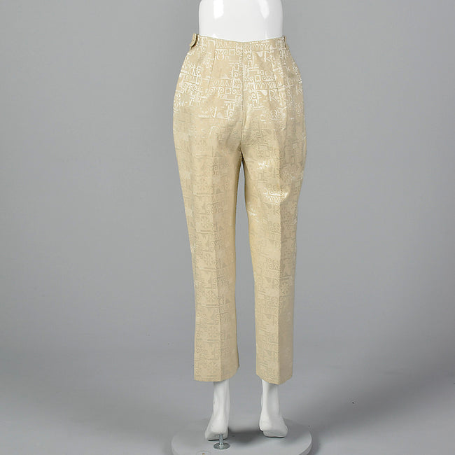 1950s Ivory Brocade Cigarette Pants