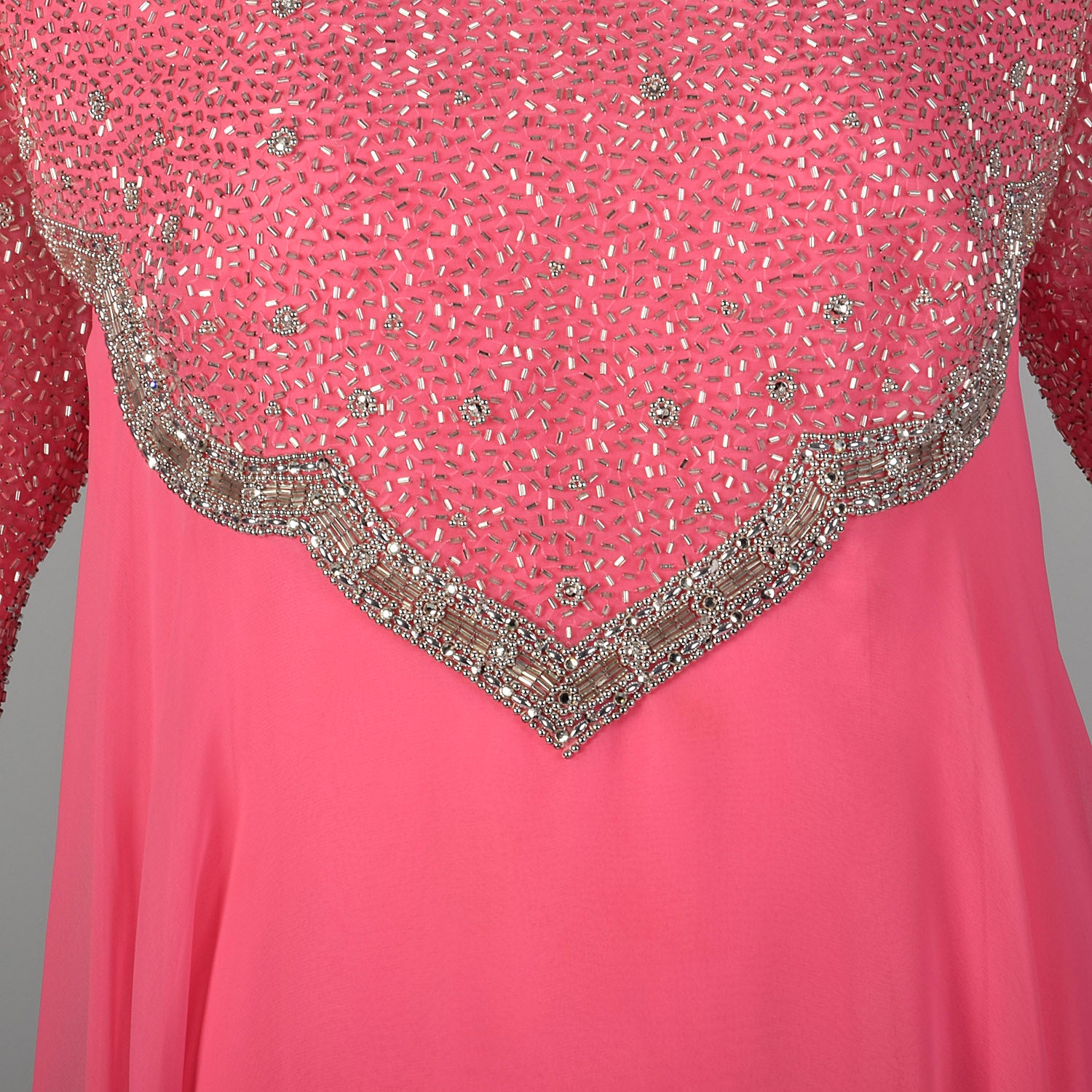Large 1970s Pink Beaded Formal Dress