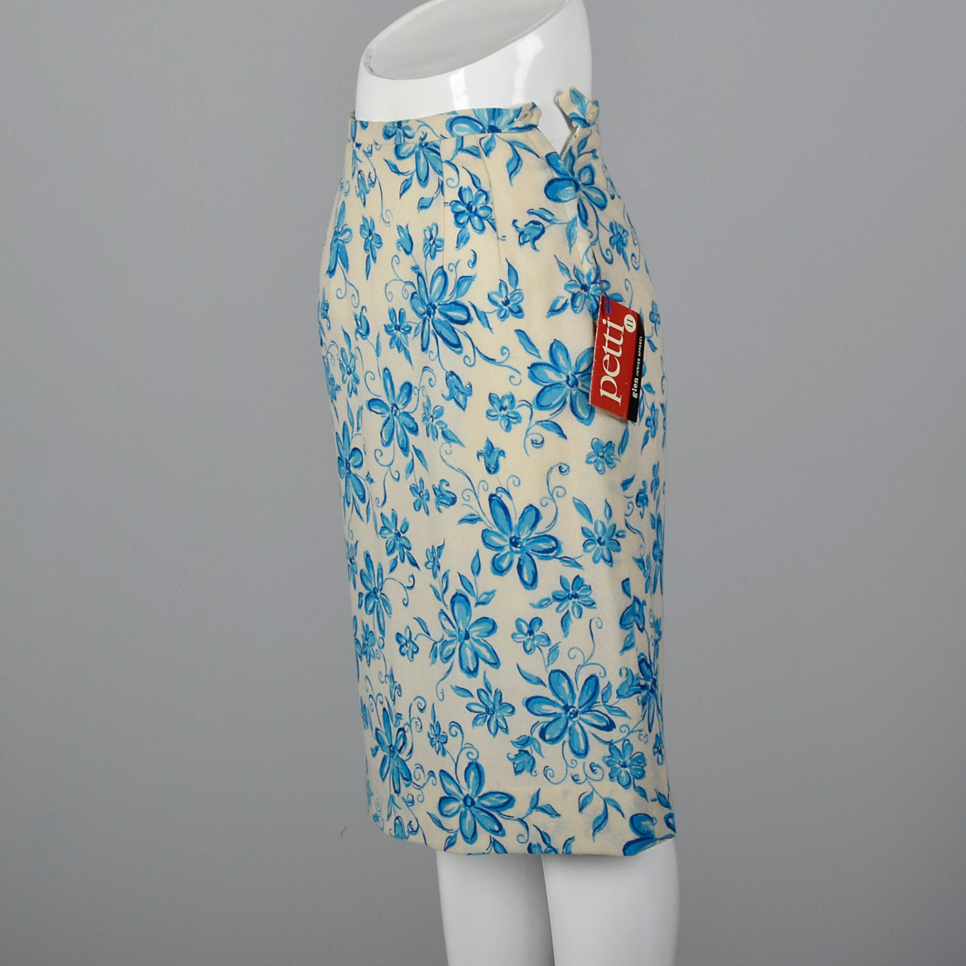 1960s Blue Floral Pencil Skirt