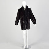 Large 1980s Black Mink Coat with Fox Fur Lapel