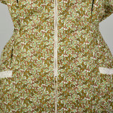 3XL 1950s Day Dress Green Paisley Short Sleeve Volup Cotton Deadstock Zip Front