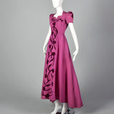 1940s Pink Taffeta Gown with Velvet Applique