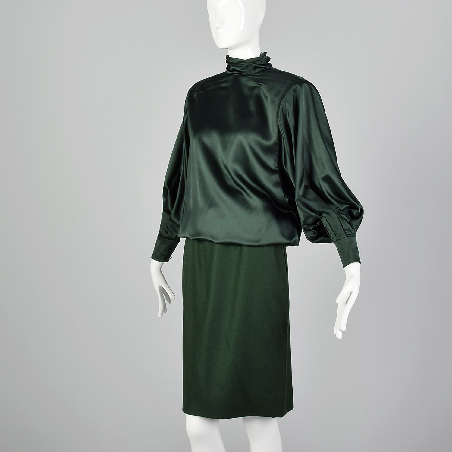 Small Galanos 1980s Green Silk and Wool Set