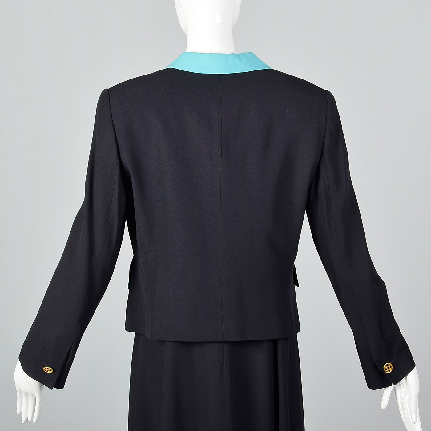 1980s Louis Feraud Navy Dress Set with Aqua Trim