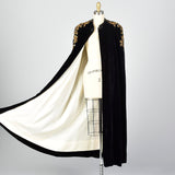 1940s Black Velvet Opera Cape with Gold Sequin Shoulders