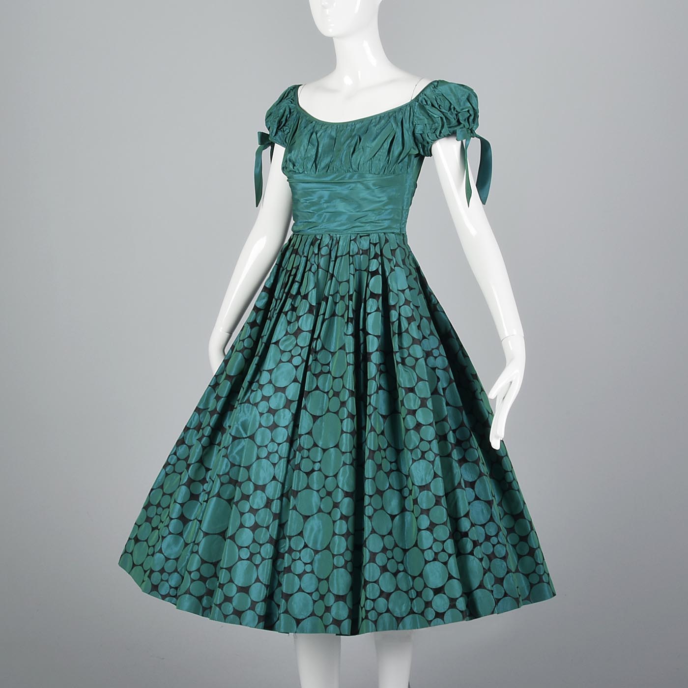 1950s Flocked Polkadot Party Dress