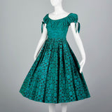 1950s Flocked Polkadot Party Dress