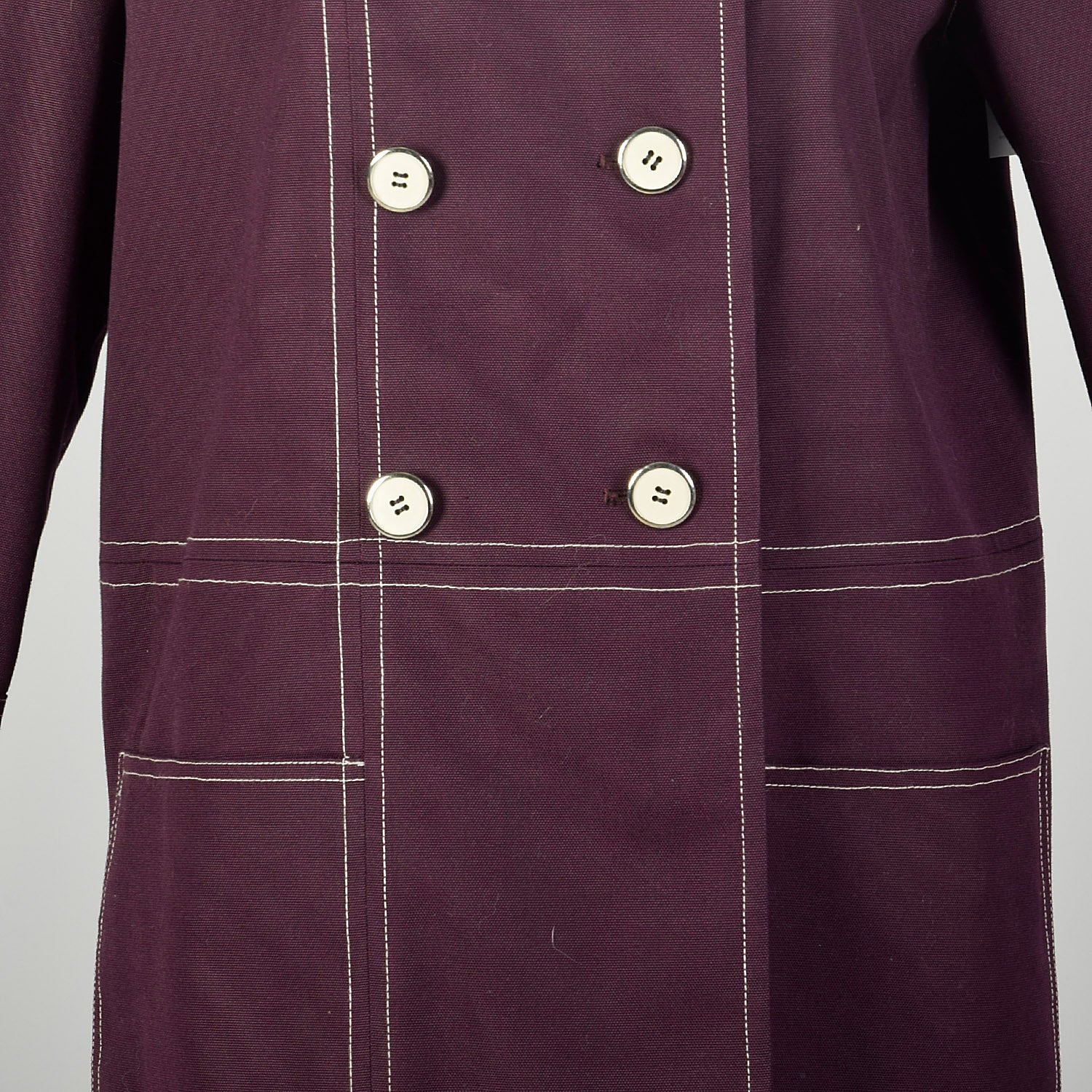 Medium 1960s Coat Aubergine Mod Double Breasted Plum Canvas Autumn Topstitched